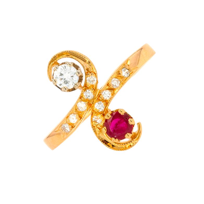 Bague vintage rubis 0.22 carat et diamants 0.25 carat or jaune 3.14g Comme neuf -  reconditionné disponible sur Gemme Les Bijoux
